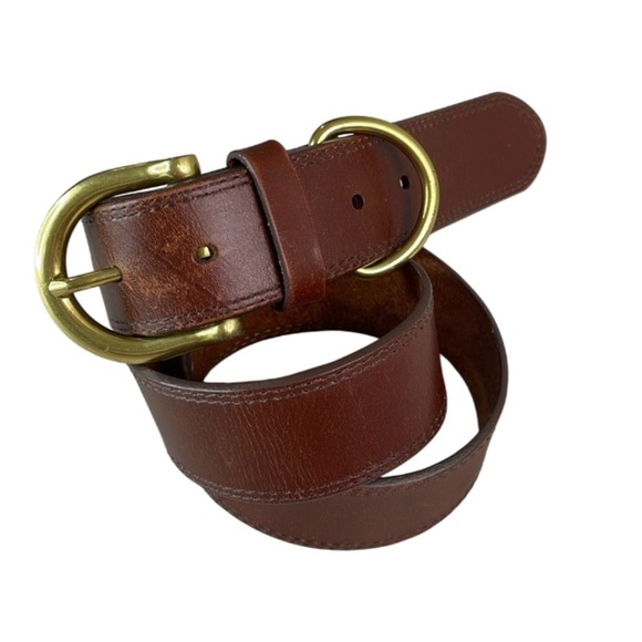 Fossil Mens Cognac Brown Genuine Leather Belt Brass Buckle M - Picture 1 of 11